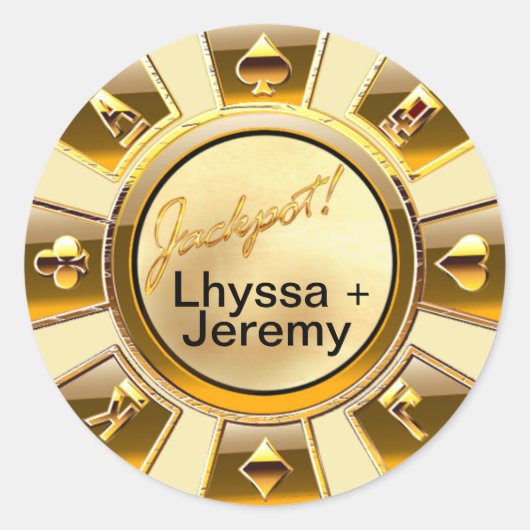 Sticker Rond Las Vegas Jackpot Casino Chip sable/or (Devant)