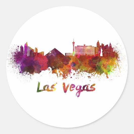 Sticker Rond Las Vegas skyline in watercolor (Devant)