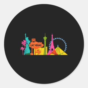 Sticker Rond Las Vegas Skyline Nv Coloré Las Vegas Nevada