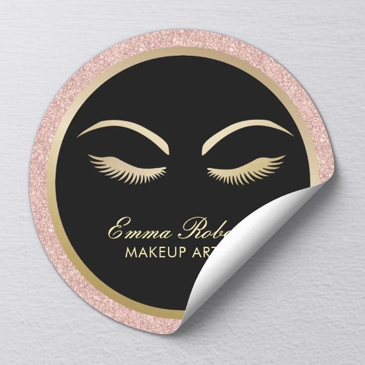 Sticker Rond Lashes & Brow Maquillage Artiste Rose moderne Salo