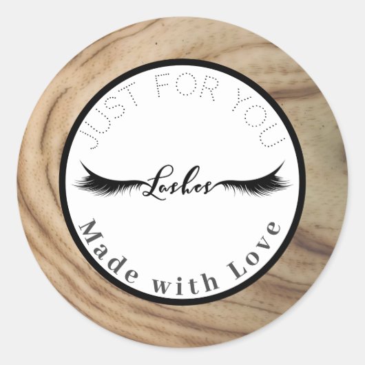 Sticker Rond Lashes de maquillage en bois naturel rustique (Devant)