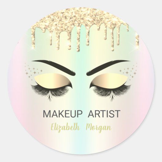 Sticker Rond Lashes Gold, Lashes Or Holographique (Devant)