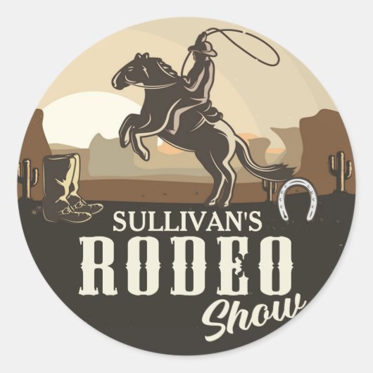 Sticker Rond Lasso Roping Roundup ADD NAME Western Rodeo Show (Devant)