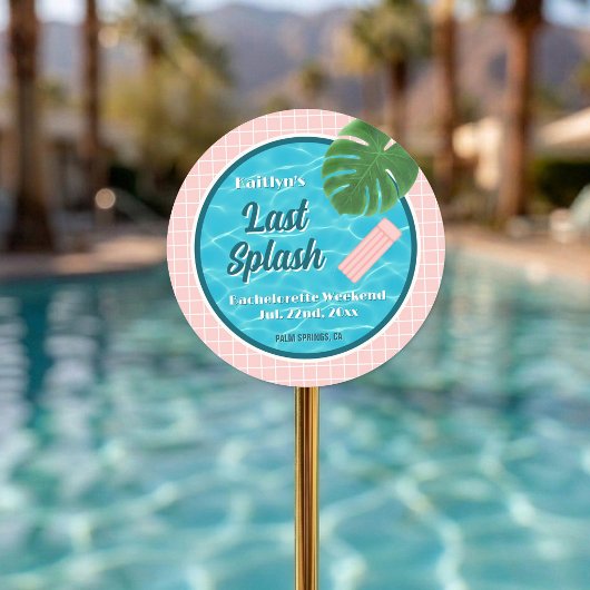 Sticker Rond Last Splash Bachelorette Weekend Pool Party Favor