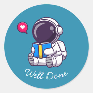 Sticker Rond L'astronaute lit un enseignement bien fait