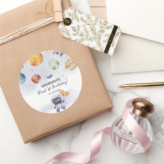 Sticker Rond L'astronaute spatiale garçon 1er anniversaire (Cadeaux)