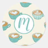 Sticker Rond Latte Art dans de mignons cafés bleus (Devant)