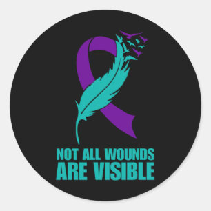 Sticker Rond Lauréats turquoises Et Violets De Prévention Du Su