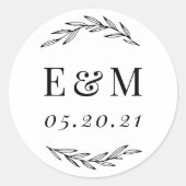 Sticker Rond Laurel Branch Monogramme Mariage Faveur (Devant)
