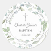 Sticker Rond Laurel Garland Faux Argent Baptême Christening (Devant)