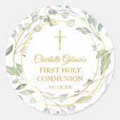 Sticker Rond Laurel Garland Faux Gold Foil Première communion s (Devant)