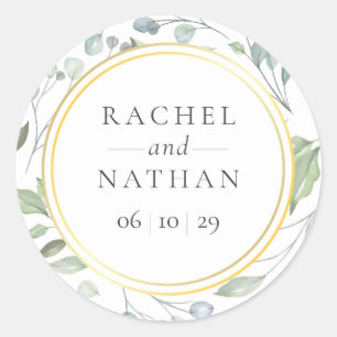 Sticker Rond Laurel Garland Greenery Gold Mariage géométrique