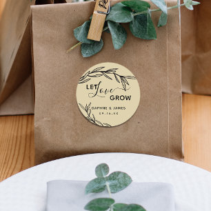 Sticker Rond Laurel Leaves Laissent l'Amour Grandir Mariage