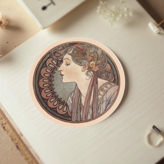 Sticker Rond Laurel par Alphonse Mucha Classic
