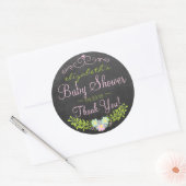 Sticker Rond Laurel sur Chalkboard Look rose et vert (Enveloppe)