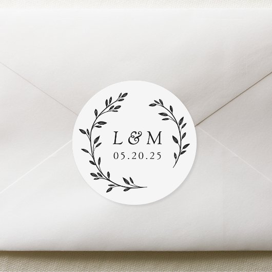 Sticker Rond Laurel Wreath Mariage Monogramme