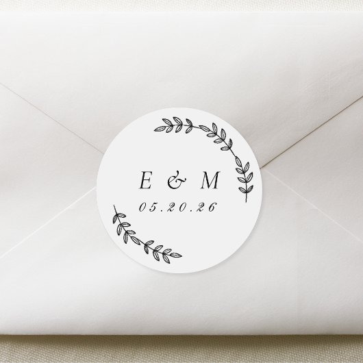 Sticker Rond Laurel Wreath Mariage Monogramme