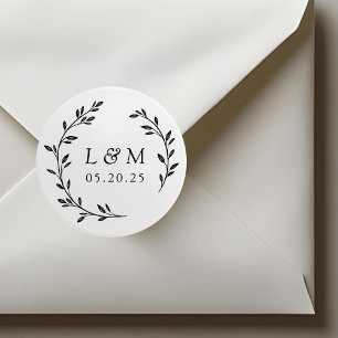 Sticker Rond Laurel Wreath Mariage Monogramme