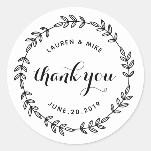 Sticker Rond Laurel Wreath Wedding Favor Merci (Devant)