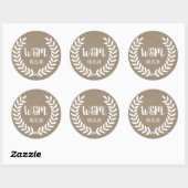 Sticker Rond Laurels de ferme blanc rustique Burlap (Feuille)