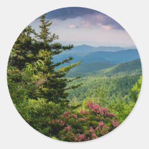 Sticker Rond Laurier de montagne au lever du soleil