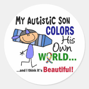 Sticker Rond L'autisme COLORE SON PROPRE Fils MONDIAL