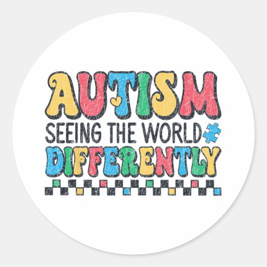 Sticker Rond L'Autisme Voit Le Monde Différemment L'Autisme Rét (Devant)