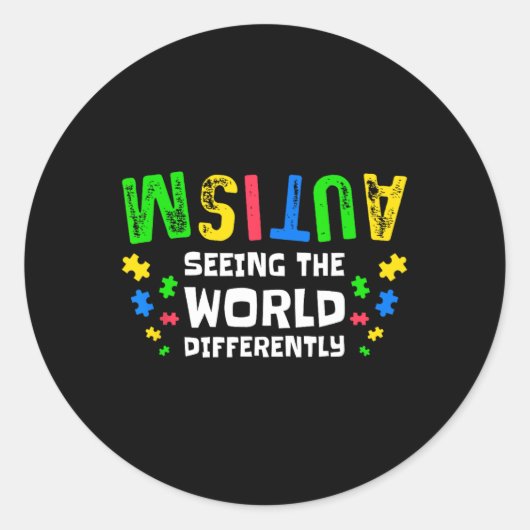 Sticker Rond L'Autisme Voit Le Monde Différemment Neurodiversit (Devant)