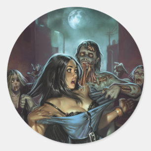 STICKER ROND L'AUTOCOLLANT DE TERREURS DE ZOMBI PAR ALY EST
