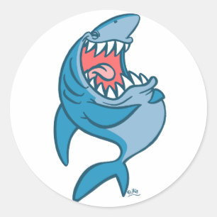 Sticker Rond L'autocollant riant de bande dessinée de requin