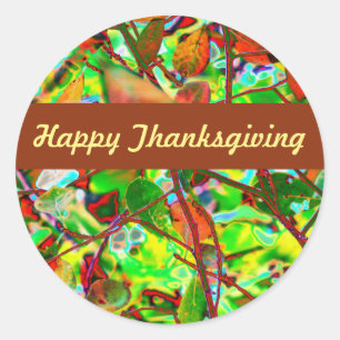 Sticker Rond L'automne ardent laisse le bon thanksgiving fait