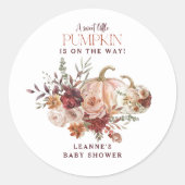 Sticker Rond L'automne fleurit un Baby shower "un peu citrouill (Devant)