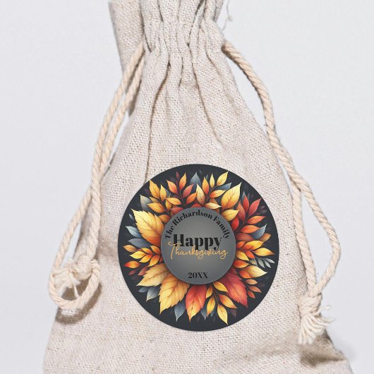 Sticker Rond L'automne part Thanksgiving Nom de famille et anné