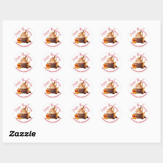 Sticker Rond L'automne ravit la récolte de cupcake Thanksgiving (Feuille)