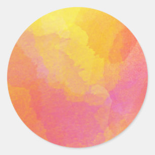 Sticker Rond Lavage à l'aquarelle jaune orange rose Art abstrai