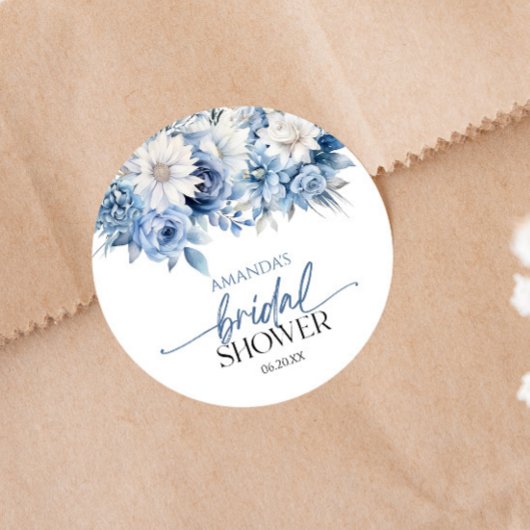 Sticker Rond Lavage Bleu Floral Fleurs Mariage