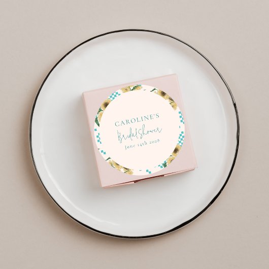 Sticker Rond Lavage de mariage damier tournesol turquoise 