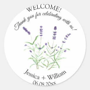 Sticker Rond Lavande Aquarelle Floral Mariage moderne