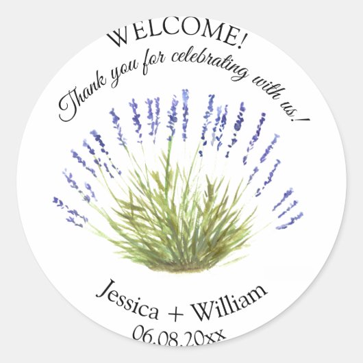 Sticker Rond Lavande Aquarelle Floral Mariage moderne (Devant)