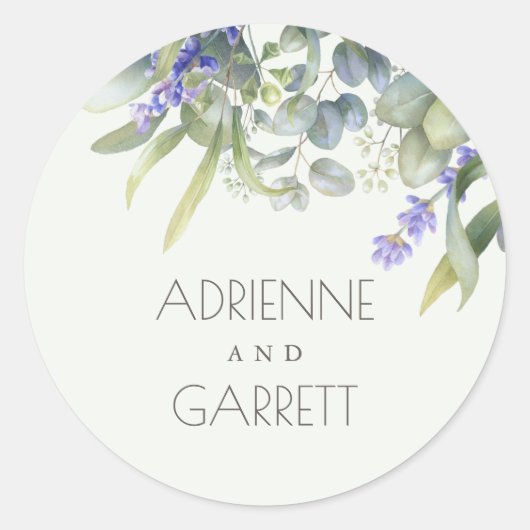Sticker Rond Lavande avec Mariage de verdure Eucalyptus (Devant)