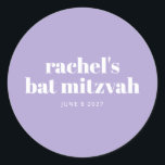 Sticker Rond Lavande Bat mitzvah moderne violet personnalisé<br><div class="desc">Sticleur circulaire Bat mitzvah moderne violet personnalisé</div>