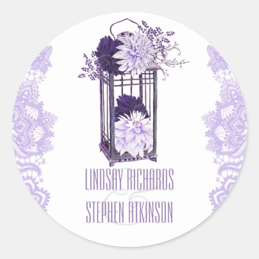 Sticker Rond Lavande et Mariage floral pourpre (Devant)