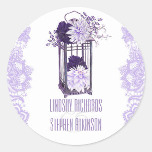 Sticker Rond Lavande et Mariage floral pourpre