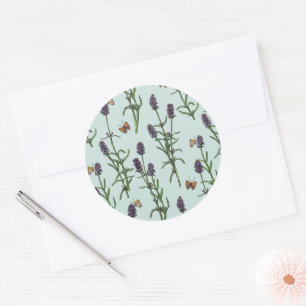Sticker Rond Lavande et papillons sur verre de mer