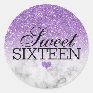 Sticker Rond Lavande Faux Pailleté/Marbre Sweet 16