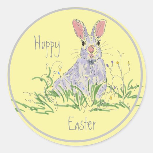 Sticker Rond Lavande Lapin de Pâques Arrière - plan jaune (Devant)