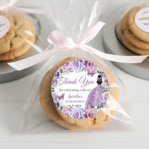 Sticker Rond Lavande Lilac violette Floral Quinceañera Princess