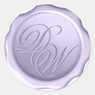 Sticker Rond Lavande Monogramme cire Sceau 2 Lettres Violet Scr