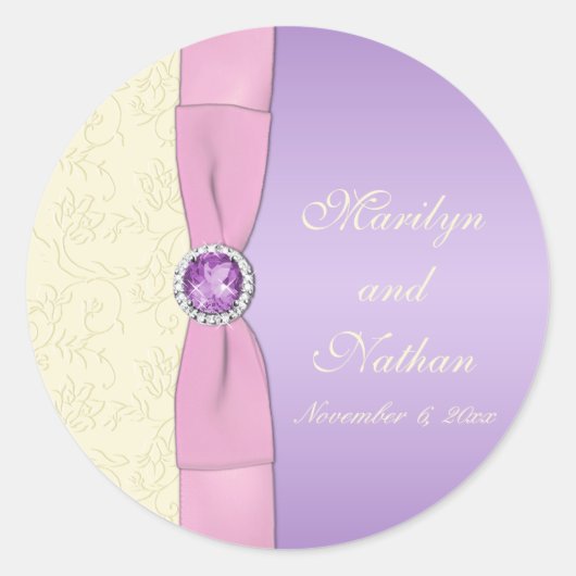 Sticker rond Lavande, rose et ivoire de 1,5 po (Devant)