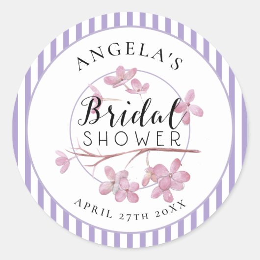 Sticker Rond Lavande Rose Lilas Rayures Bridal Shower (Devant)